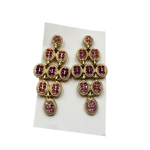 Purple pink rhinestone dangle cluster earrings